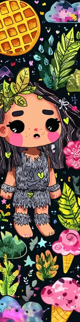 Free kawaii bookmark featuring a waffle child with ice cream